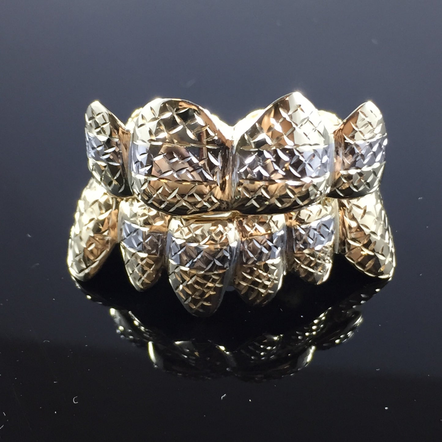 10 Teeth Gold Grillz - 4 Tops & 6 Bottoms (Two-tone Diamond Cuts)