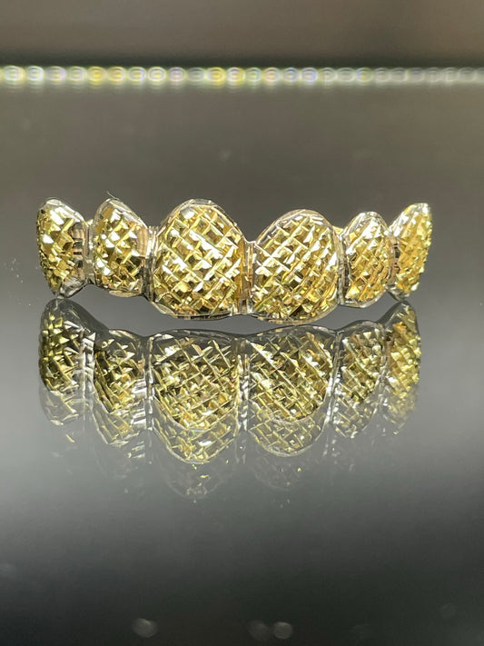6 Teeth Gold Grillz - 6 Tops or Bottoms (Trillion Diamond Cuts)