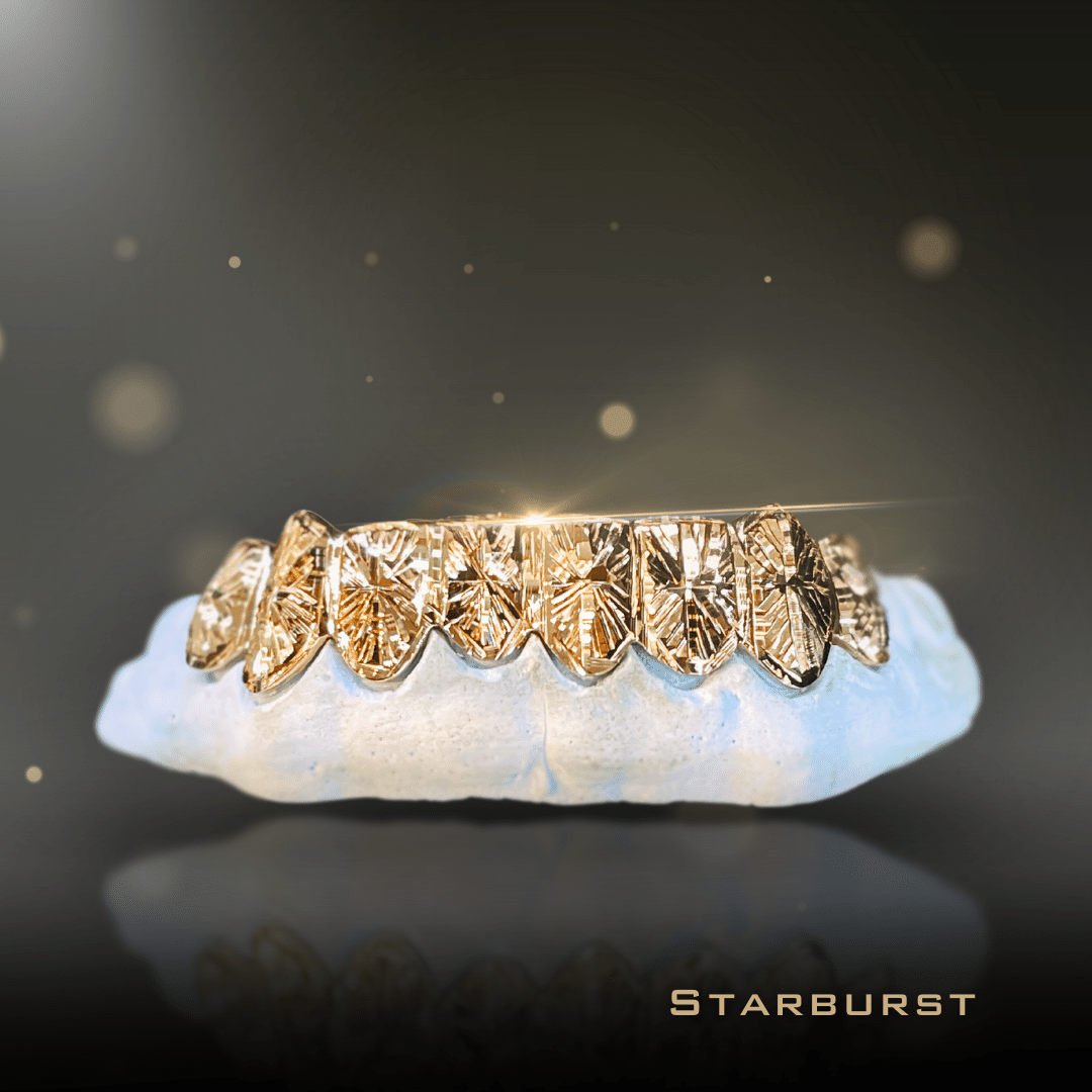 8 Teeth Gold Grillz - 8 Tops or Bottoms (Starburst)