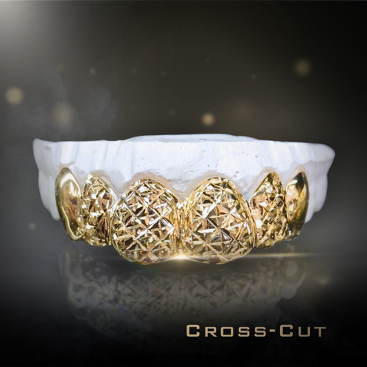 6 Teeth Gold Grillz - 6 Tops or Bottoms (Cross Cuts)