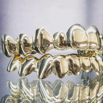 20 Teeth Gold Grillz - 10 Tops/Bottoms (High Polish or Satin Finish)