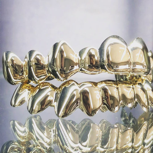 20 Teeth Gold Grillz - 10 Tops/Bottoms (High Polish or Satin Finish)