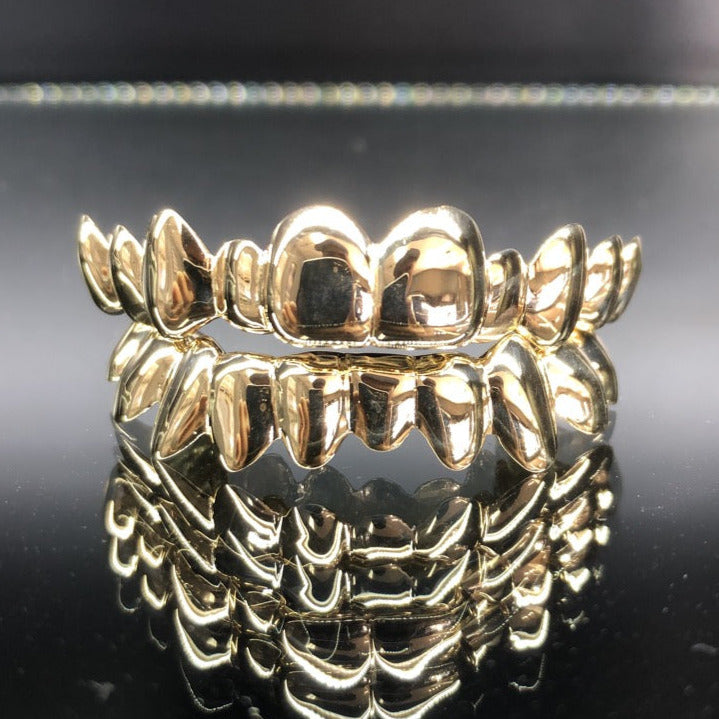 20 Teeth Gold Grillz - 10 Tops/Bottoms (High Polish or Satin Finish)