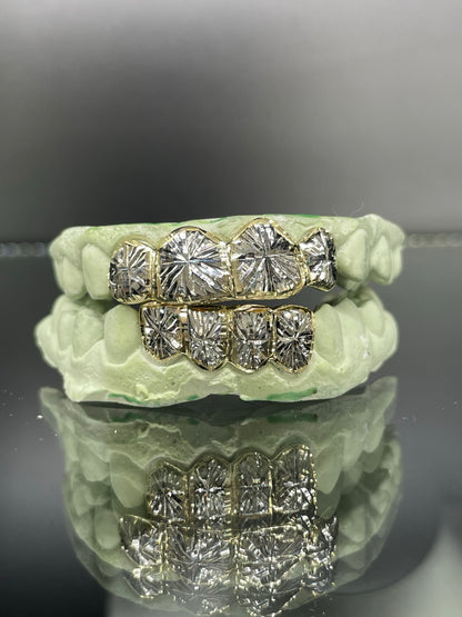8 Teeth Gold Grillz - 4 Tops/Bottoms (Starburst)