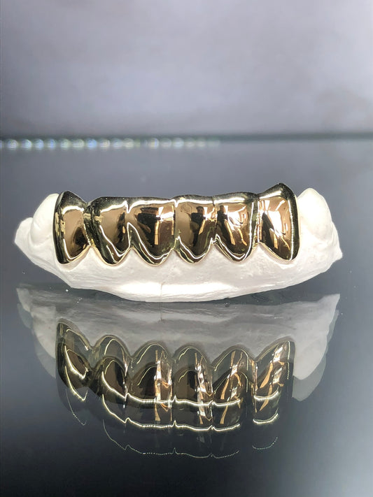 6 Teeth Gold Grillz - 6 Tops or Bottoms (High Polish)